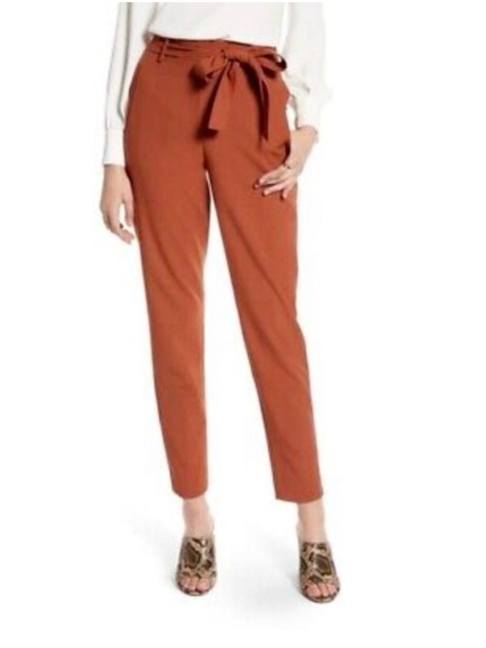 Halogen Rust Sequoia Tie-Waist Twill Cropped Paperbag Pants Women’s Size 4P